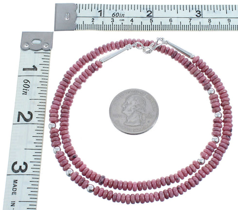 Rhodonite Southwestern Authentic Sterling Silver Bead Necklace BX120744